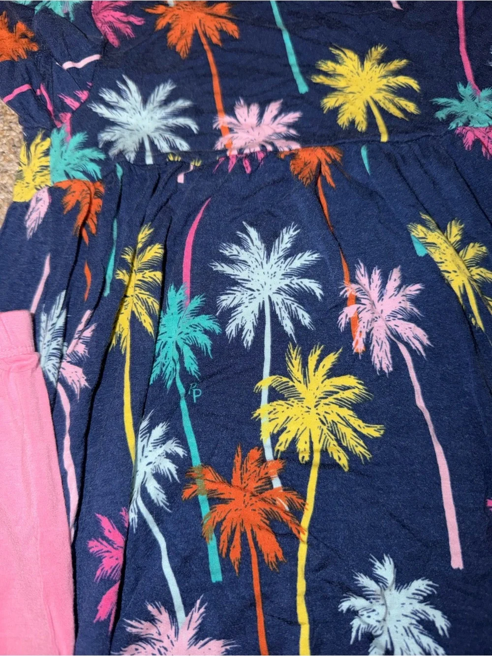 Girls Navy Palm-Print Top with Pink Shorts posh